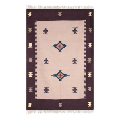 Petal Pink and Mahogany Wool Area Rug from India (4x6)