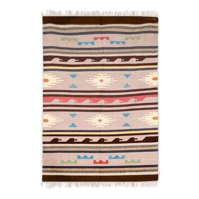 Wool area rug, 'Geometric Rainbow' (4x6) - Handwoven Striped Geometric Wool Area Rug from India (4x6)