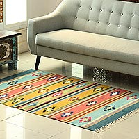 Wool area rug, 'Celestial Stripes' (4x5.5)
