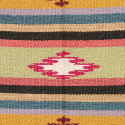 Alfombra de lana (4x5,5) - Alfombra de área de lana con patrón de rayas geométricas de la India (4x5.5)