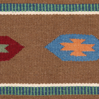 Alfombra de lana, (4x6) - Alfombra de área de lana con motivos geométricos y rayas de la India (4x6)