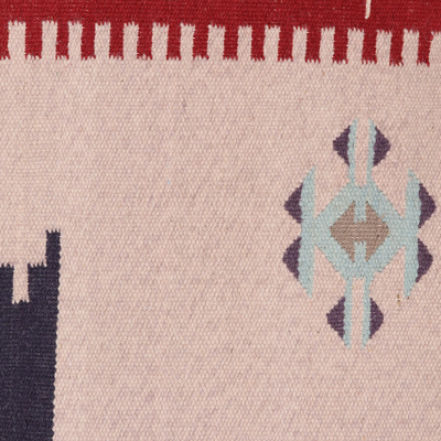Alfombra de lana (4x5,5) - Alfombra de área de lana geométrica carmesí y caqui de la India (4x5.5)