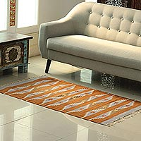 Wool area rug, 'Slate Waves' (3x5) - Slate and Burnt Orange Wool Area Rug from India (3x5)