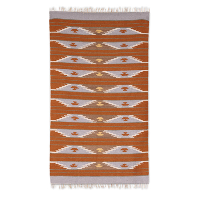 Wollteppich, (3x5) - Teppich aus Schiefer und gebrannter orangefarbener Wolle aus Indien (3x5)