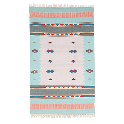 Wool area rug, 'Tribal Butterflies' (3x5) - 3 by 5 Ft Wool Tribal Motif Dhurrie Rug