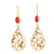 Gold plated onyx dangle earrings, 'Gorgeous Drops' - Gold Plated Red-Orange Onyx Dangle Earrings from India
