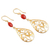 Gold plated onyx dangle earrings, 'Gorgeous Drops' - Gold Plated Red-Orange Onyx Dangle Earrings from India