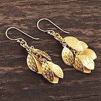 Gold plated sterling silver dangle earrings, 'Leafy Arrangement' - Leaf-Shaped Gold Plated Sterling Silver Dangle Earrings