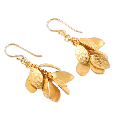 Gold plated sterling silver dangle earrings, 'Leafy Arrangement' - Leaf-Shaped Gold Plated Sterling Silver Dangle Earrings