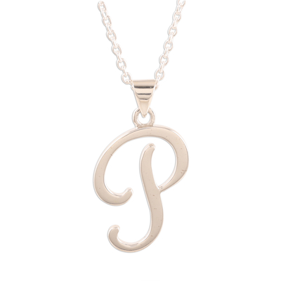 Sterling Silver Letter P Pendant Necklace from India