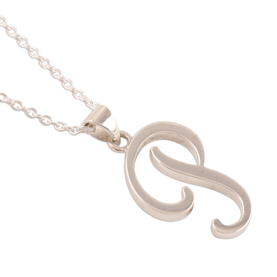 Sterling silver pendant necklace, 'Dancing P' - Sterling Silver Letter P Pendant Necklace from India