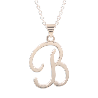 Sterling Silver Letter B Pendant Necklace from India