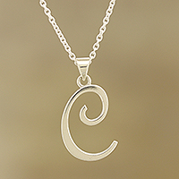 Sterling silver pendant necklace, 'Dancing C'