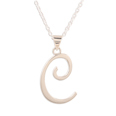 Sterling Silver Letter C Pendant Necklace from India