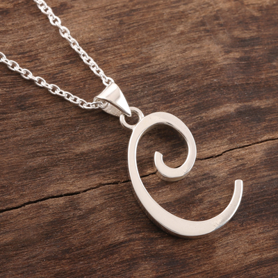 Sterling silver pendant necklace, 'Dancing C' - Sterling Silver Letter C Pendant Necklace from India