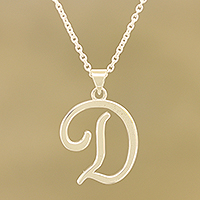 Sterling silver pendant necklace, 'Dancing D' - Sterling Silver Letter D Pendant Necklace from India