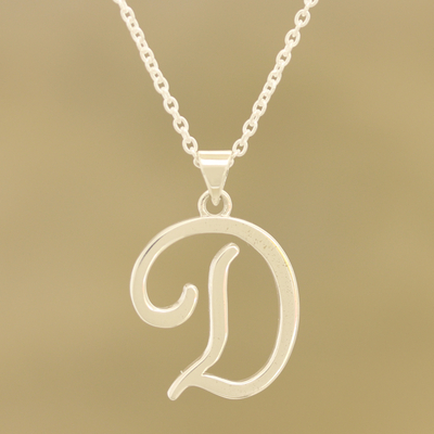 Sterling silver pendant necklace, 'Dancing D' - Sterling Silver Letter D Pendant Necklace from India