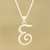 Sterling silver pendant necklace, 'Dancing E' - Sterling Silver Letter E Pendant Necklace from India