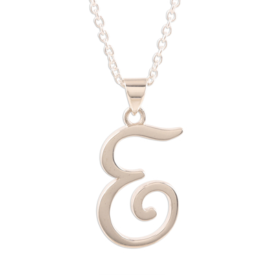 Sterling Silver Letter E Pendant Necklace from India