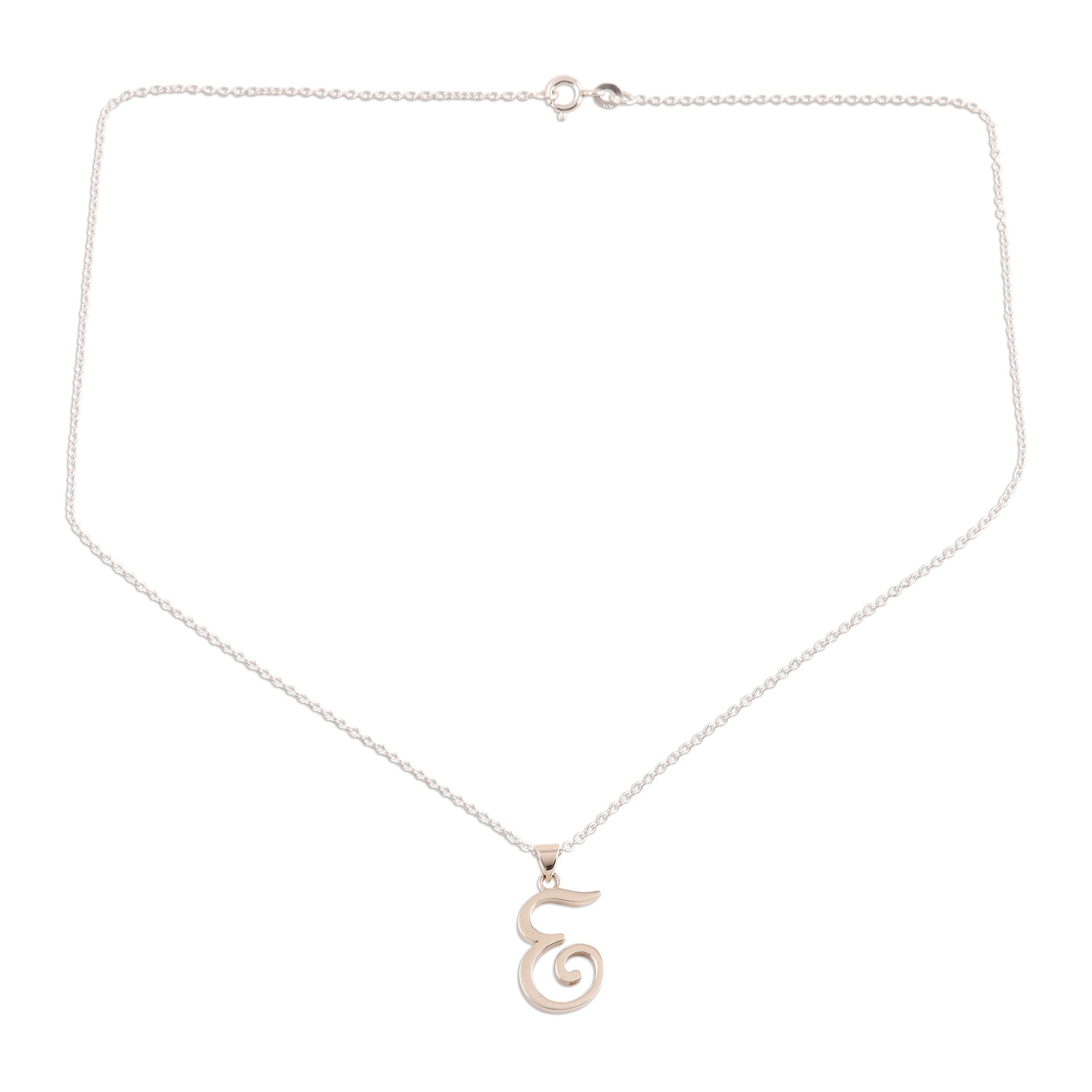 Sterling Silver Letter E Pendant Necklace from India Dancing E NOVICA