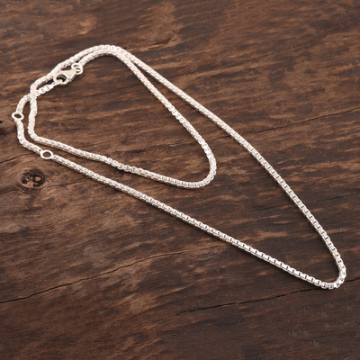 Sterling silver chain necklace, 'Charming Classic' - Sterling Silver Box Chain Necklace from India