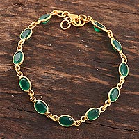 Gold plated onyx link bracelet, Verdant Glitz