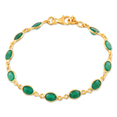 11-Carat Gold Plated Green Onyx Link Bracelet from India