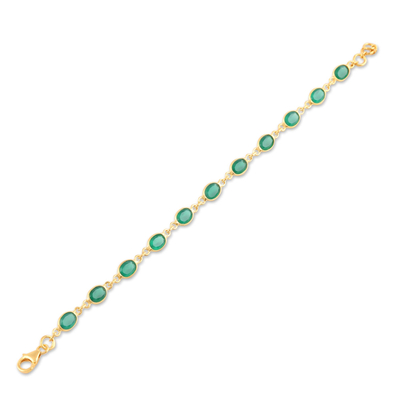Vergoldetes Onyx-Gliederarmband - 11-Karat vergoldetes grünes Onyx-Gliederarmband aus Indien