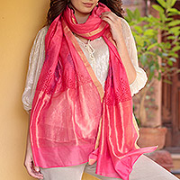 Red Silk Shawl Reversible Jamawar Iridescent Silk Paisley Shawl Pashmina Style 