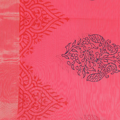 Block-printed cotton and silk blend shawl, 'Zari Peacocks' - Block-Printed Cotton and Silk Shawl with Zari Embroidery