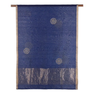 Cotton and silk blend shawl, 'Zari Elegance' - Zari-Embroidered Cotton and Silk Blend Shawl in Lapis