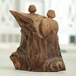 Teak driftwood sculpture, 'Encounter in the Woods' - Eco-Friendly Teak Driftwood Sculpture from India