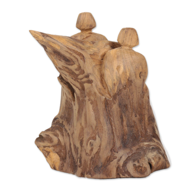 Teak driftwood sculpture, 'Encounter in the Woods' - Eco-Friendly Teak Driftwood Sculpture from India