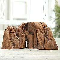 Driftwood sculpture, 'Family Tour I' - Signed Teak Driftwood Sculpture by an Indian Artist