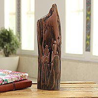 Escultura de madera flotante - Escultura abstracta alta de madera flotante de la India