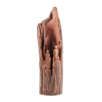 Escultura de madera flotante - Escultura abstracta alta de madera flotante de la India