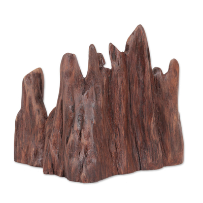 Driftwood sculpture, 'Family Tour II' - Signed Cedar Driftwood Sculpture by an Indian Artist