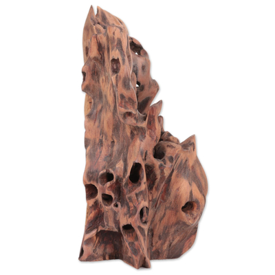 Escultura de madera flotante - Escultura abstracta de Tun Driftwood de un artista indio