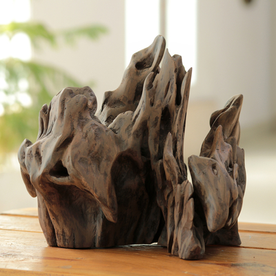 Driftwood sculpture, 'Jungle Flame' - Abstract Cedar Driftwood Sculpture Crafted in India