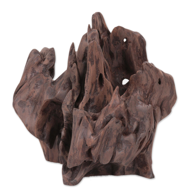Driftwood sculpture, 'Jungle Flame' - Abstract Cedar Driftwood Sculpture Crafted in India