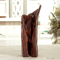Driftwood sculpture, 'Abstract Trunk' - Unique Signed Tun Driftwood Sculpture by an Indian Artist