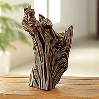 Escultura de madera a la deriva, 'Jungle Wave' - Escultura ondulada de madera a la deriva de un artista indio
