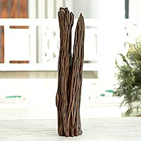 Driftwood sculpture, 'Natural Fork II' - Fork-Shaped Unique Sal Driftwood Sculpture from India