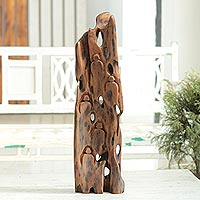 Driftwood sculpture, 'Memories of Nature' - Nature-Themed Sal Driftwood Sculpture from India