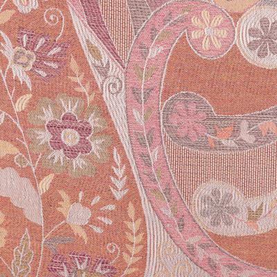 Reversible modal shawl, 'Floral Paisley' - Paisley and Floral Jacquard Woven Shawl in Melon and Rose