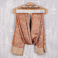 Reversible modal shawl, 'Acanthus Garden' - Leaf and Floral Motif Jacquard Modal Shawl from India
