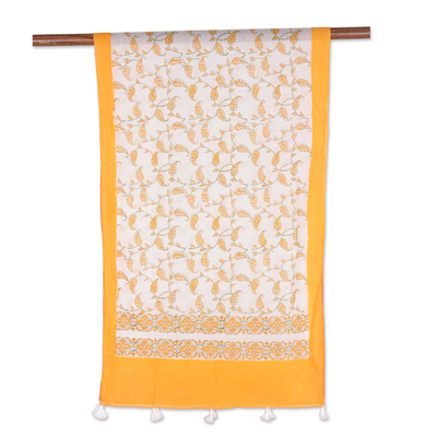 Bufanda de algodón con estampado block - Pañuelo cruzado en algodón con estampado de bloques y motivos de hojas de India