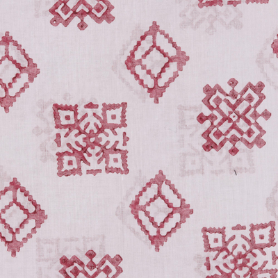 Block-printed cotton scarf, 'Burgundy Bliss' - Cotton Scarf with Burgundy Block Print Motifs from India