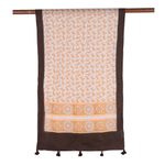 Block-printed cotton scarf, 'Saffron Garden' - Leaf Motif Block-Printed Cotton Scarf in Saffron from India