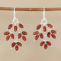 Garnet dangle earrings, 'Glittering Autumn' - Marquise Garnet Dangle Earrings Crafted in India